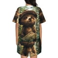 thumbnail image 6 of Fuzoiu Jungle Hat Bear Print Women's Short-Sleeved Pajama Set,Lounge Sleepwear Set,Womens Pajama Sets 2 Piece,Button-Up Top and Shorts with Pockets-3X-Large, 6 of 7