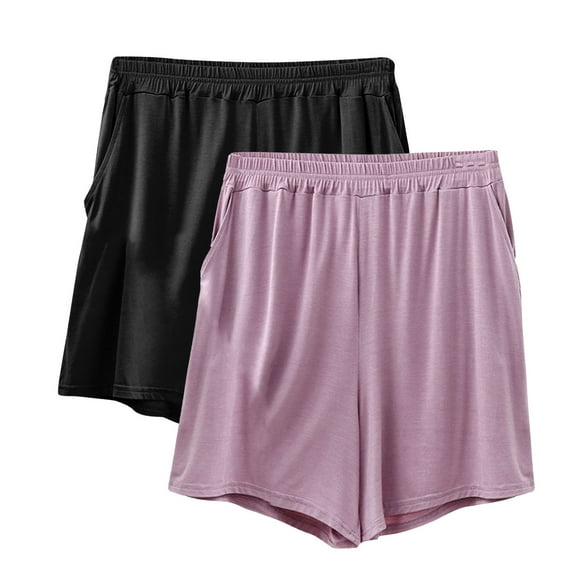 Cameland 2PC Womens Pajamas Lounge Bottom Solid Color Elastic Waist Pajama Shorts Sleep Pants