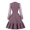 thumbnail image 3 of YYDGH Women's Polka Dots Vintage Cocktail Party Dress 1950s Retro Swiss Dots Mesh Puff Long Sleeve Ruffle Hem Swing Tea Dresses Purple L, 3 of 3