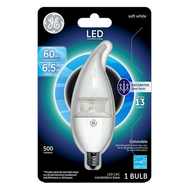 GE Lighting 36737 6.5 Watt Candelabra E12 CAC Soft White LED Dimmable