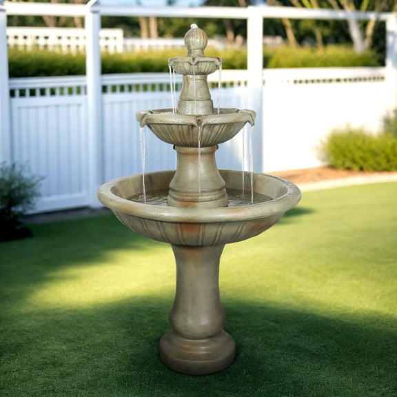 51.5" Outdoor Water Fountain, 2 Tier Pedestal Waterfall Fountain with Pump for Garden Patio Yard Décor