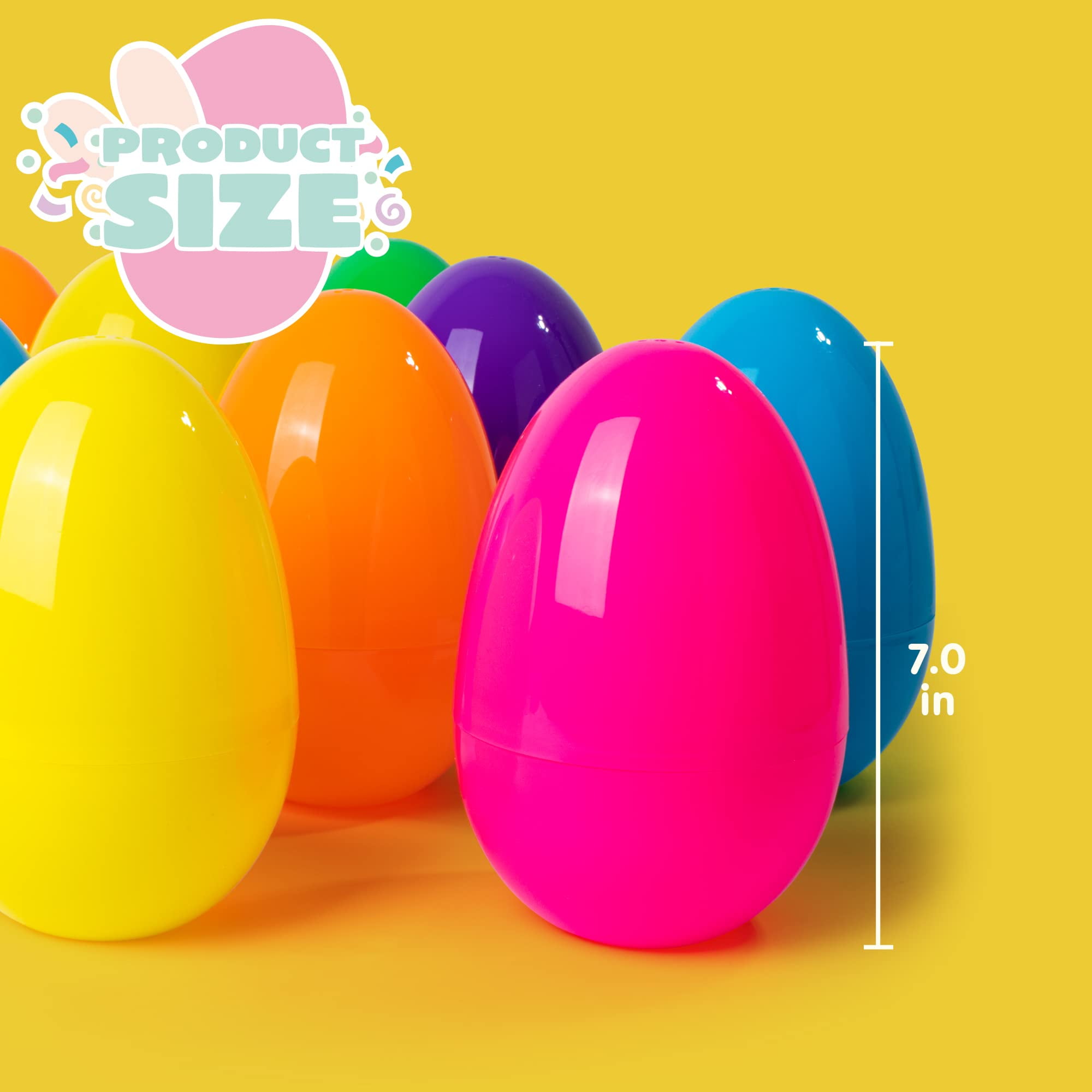 Joyfy 12 pack 7" Large Plastic Easter Eggs - Jumbo Giant Fillable & Empty for Easter Egg Hunt, Basket Stuffers | Assorted Solid Colors, Classroom Prize Supplies