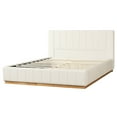 thumbnail image 3 of Christopher Knight Home Modern Queen Bed Frame with Elegant Striped Fabric Upholstered, Beige, 3 of 10