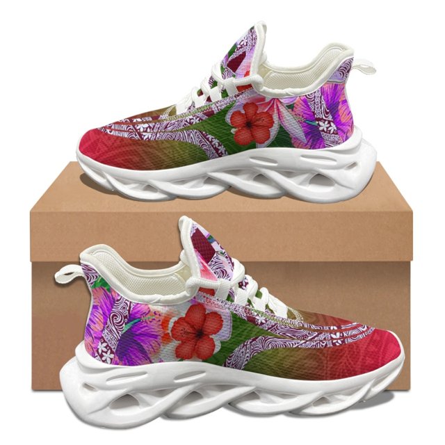 Zapatillas de tenis con estampado de hibisco y polinesia degradado para mujer, calzado ligero para correr, para otoño e invierno, para el trabajo y el hospital