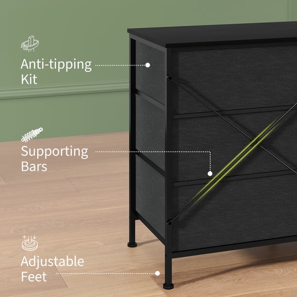 Gran capacidad de almacenaje + Cajonera ancha de 9 cajones – Estructura metálica y superficie de madera – Organizador para dormitorio, salón, recibidor o pasillo – Estilo moderno – 160×68×35 cm