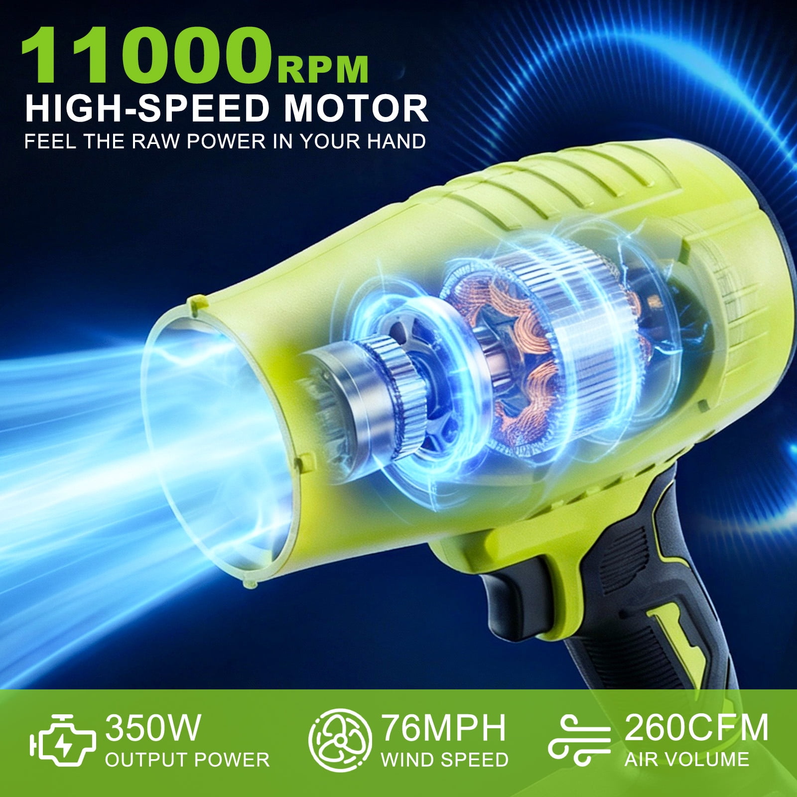 ZLieatmp Blower Rechargeable Cordless Leaf Dust Air Blaster 11,000 RPM with 2 Battery and Charger for Lawn, Patio, Car