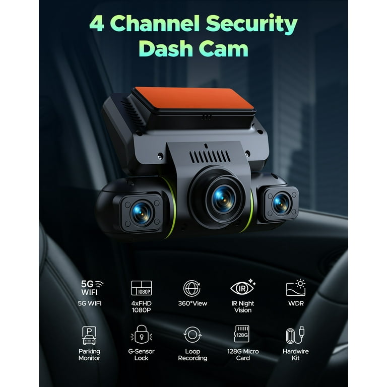 Lamtto 4 Channel Dash Cam, Front Rear Inside, 1080P FHD