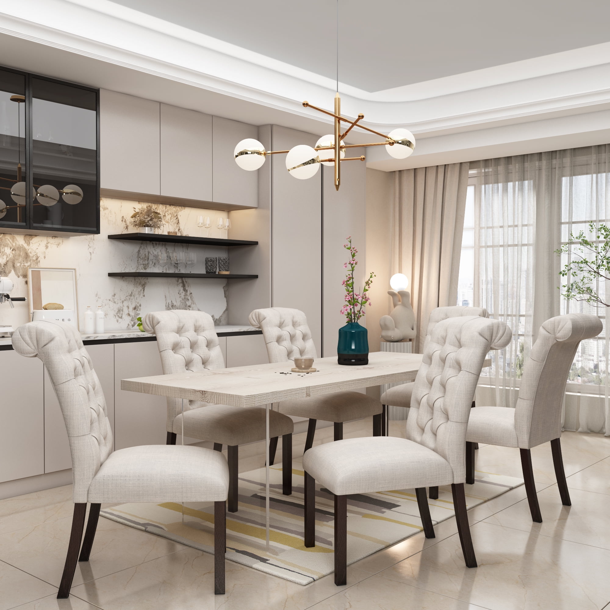 Upholstered Dining Chairs with Solid Wood Legs, Modern Dining Chairs Set of 2 for Kitchen ...