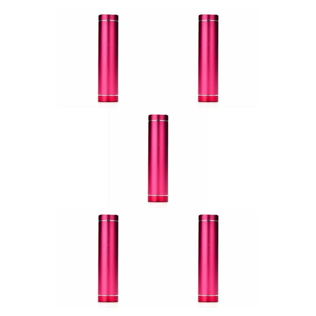 bedienty Aluminum Cylindrical Mini Battery Bank Holder Back Case Backup Charger Cell Phones Container Box with Charging Port Pink 5Set