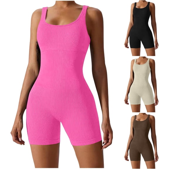 Antinious Women Solid Tank Top Yoga Short Jumpsuit Summer with High Waist and Pocket