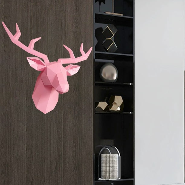 Cabeza de Ciervo Perfecl Escultura Colgante Montaje en Pared Rosado