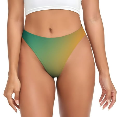 Qokaie Orange To Teal Gradient Printed Women s Cotton Thong Underwear  Sexy Breathable Panties G-string-Small