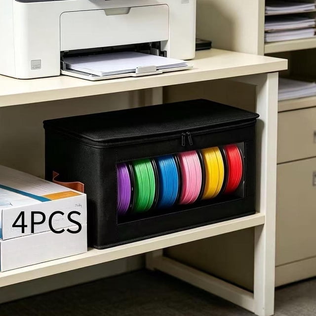 Caja organizadora filamento para impresión 3D (4 piezas), color negro, con transparente, para estudio doméstico. Contenedor tela Oxford.