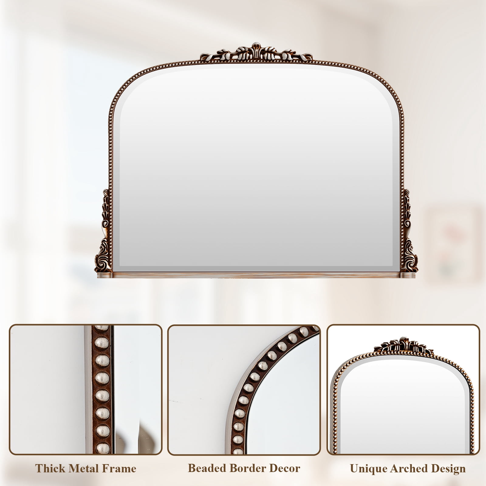 GRAHMCY 36"x 27" Bathroom Mirror Arched Vanity Mirror Decor Wall Mirror Vintage Mirror, Antique Silver
