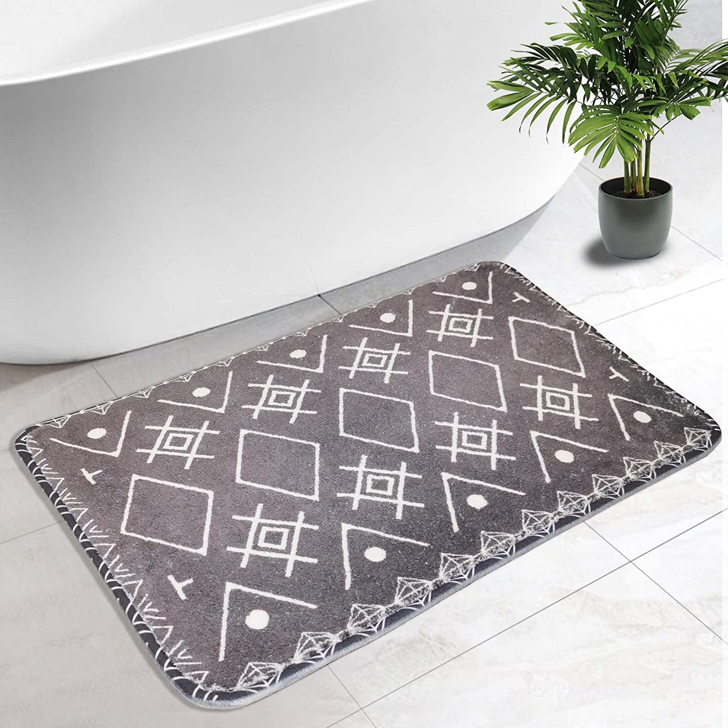 Boho Bathroom Rugs, 16x24, Bath Mats for Bathroom, Black