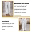 thumbnail image 3 of Pantalones casuales de lino para hombre, pantalones holgados de pierna recta con cintura elástica, pantalones de yoga para playa y verano, 3 of 5