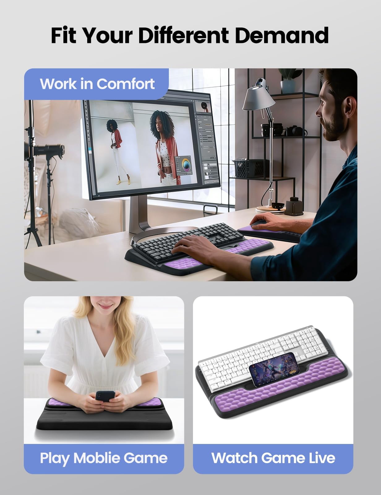 Stand And Mouse Pad Set Wrist Rest  Computer Support Memory Foam Desk Cushion Tilt Riser Lift Palm Hand Typing For Office Home Gaming