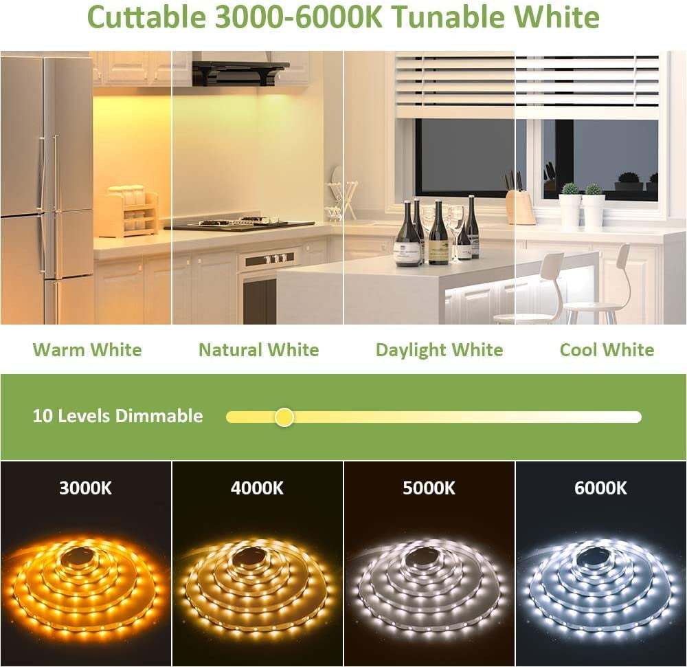 Novostella 40ft Tunable White LED Strip Light Kit, 3000K-6000K Dimmable Tape Light, Flexible Ribbon for Bedroom Mirror Kitchen Bar Cabinet, Daylight, Warm White, Remote Control