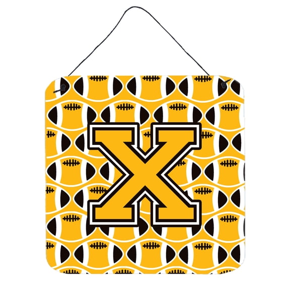 Letter X Football Black Old Gold and White Wall or Door Hanging Prints