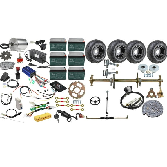 32" Complete Go Kart Rear Axle Kit Steering & 72V 3000W Electric Motor Kit & 13x5.00-6" Wheels Tires DIY Parts for Golf Cart Go Cart Drift Cart Trike 4 Wheelers ATV Quad Buggy