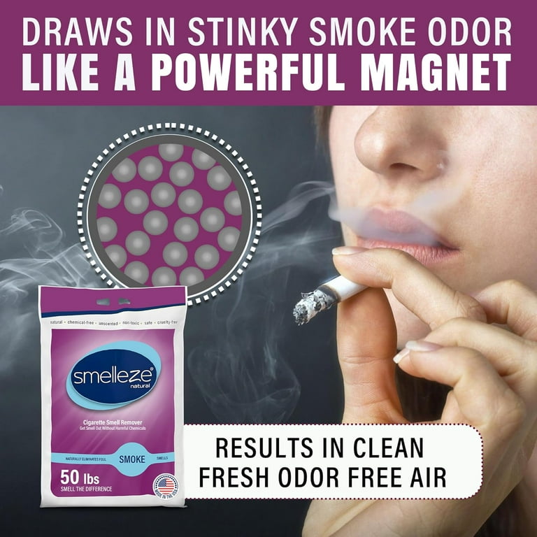 what kills cigarette smoke odor SMELLEZE Natural Cigarette Odor Eliminator Deodorizer 2lb Powder Destroys  Smoking Stink