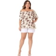 thumbnail image 3 of DARING DIVA Women's Plus Floral Off Shoulder Tassel Hem Top 1X Apricot, 3 of 6