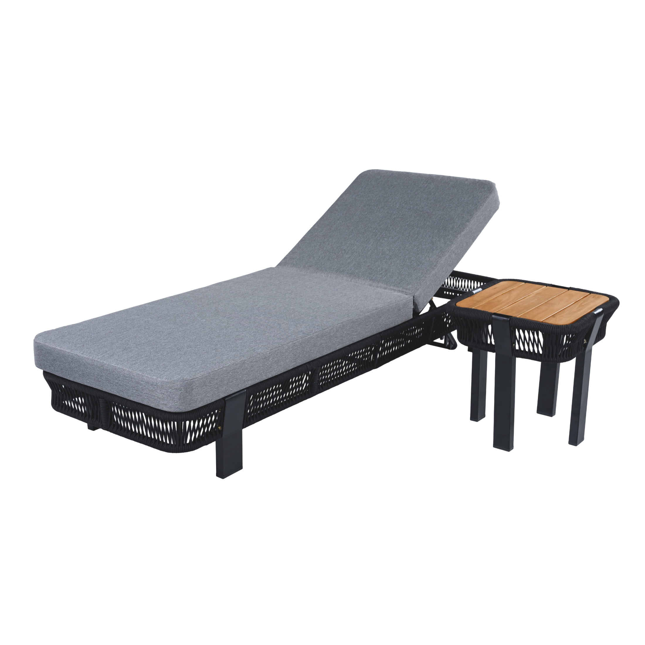 Christopher Knight Home 3-Piece Boho Outdoor Chaise Lounge Set with Table and Cushion, Gray+Black