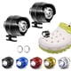 thumbnail image 1 of Paquete de 2 faros delanteros para Croc, luces Croc para zapatos, luces Croc impermeables con clip para zuecos, paseo de perros, camping, plateado, 1 of 5