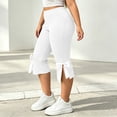 thumbnail image 2 of Womens Plus Size Stretchy Leggings Elastic Waist Butt Lifting Side Slit Bow Tie Hem Capri Pants Casual Workout Yoga Pants White, 2 of 9