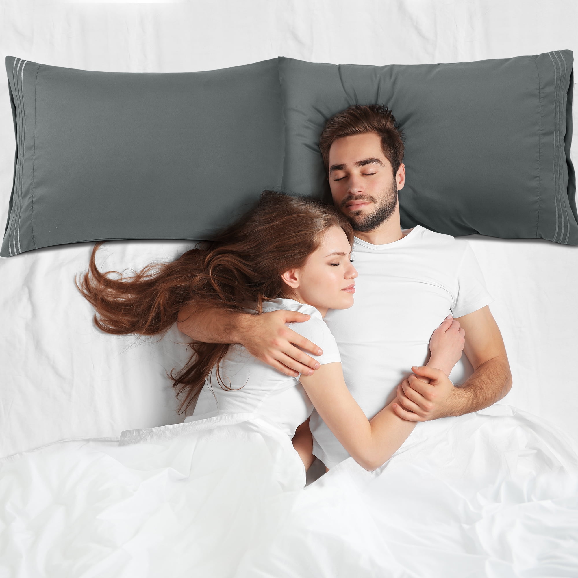 Unique Bargains Polyester Microfiber Soft With Zipper Pillowcases 2 Pcs Dark Gray Queen