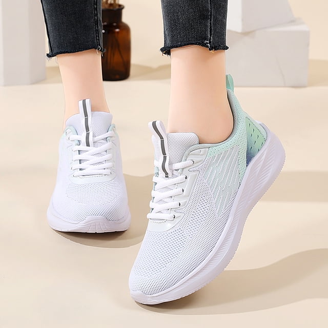 CAICJ98 Chaussures de Marche pour Femmes, Slip-On, Maille Respirante, Espadrilles Mode, Confort, Plateforme Compensée, Vert