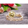 thumbnail image 4 of 6mm Round Cut 2.75 Carat Champagne Diamond Moissanite Trio Ring Set Thin Stacking Matching Wedding Band 10K Yellow Gold Art Deco, Promise Ring, Anniversary Gift, 4 of 5