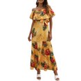 thumbnail image 1 of Vestido bohemio de mujer con volantes y hombros descubiertos, estampado de leopardo floral, cinturón Abanopi Amarillo/Extragrande, 1 of 7
