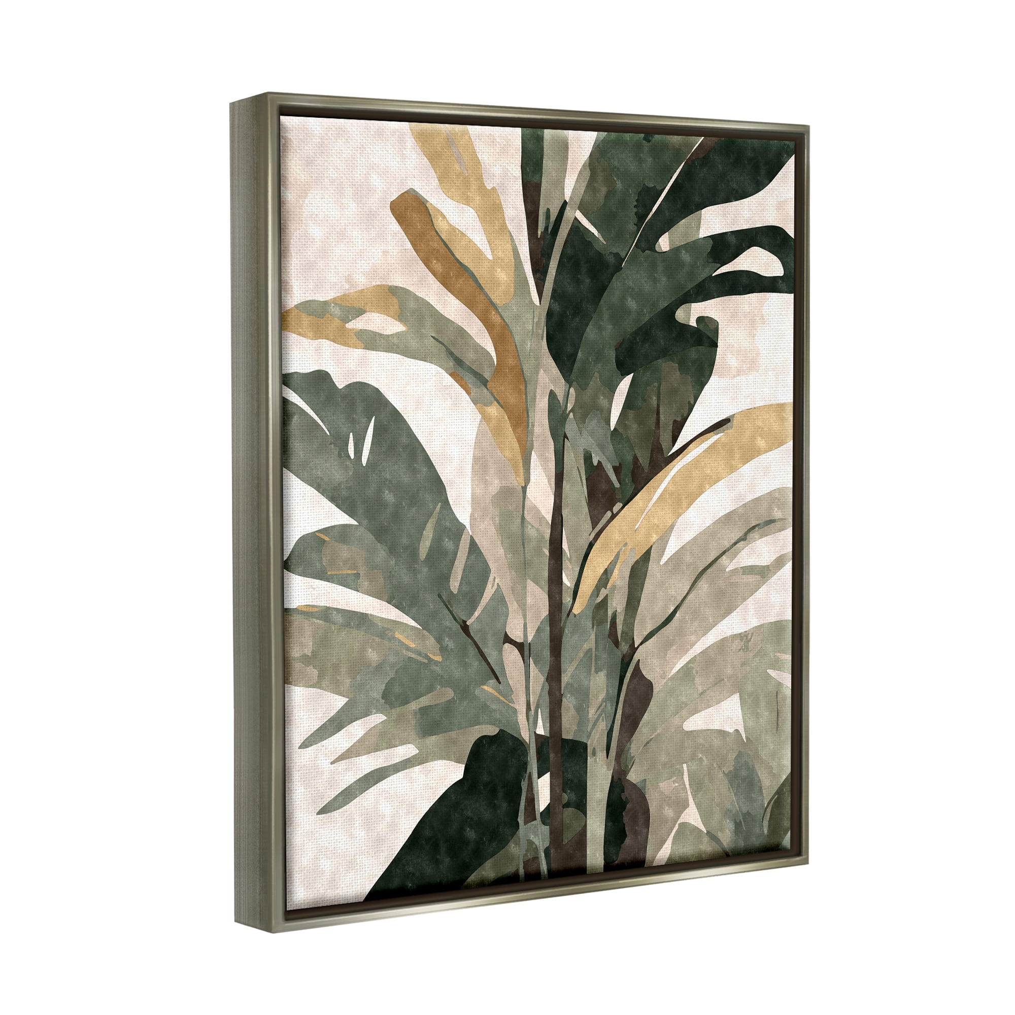 Stupell Industries Palm Plant Abstraction Botanical & Floral Painting Gray Floater Framed Canvas Art Print Wall Art, 17 x 21
