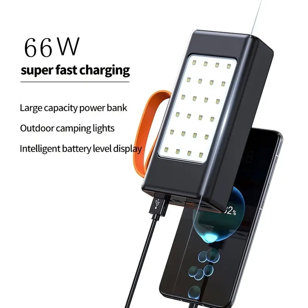 Hotpom 66W Fast Power Bank, 39800mAh Portable Charger, with LED display, hanging rope and built in camping light Portable Charger, Outdoor Emergency Backup Battery, Compatible with iPhone, Samsung.