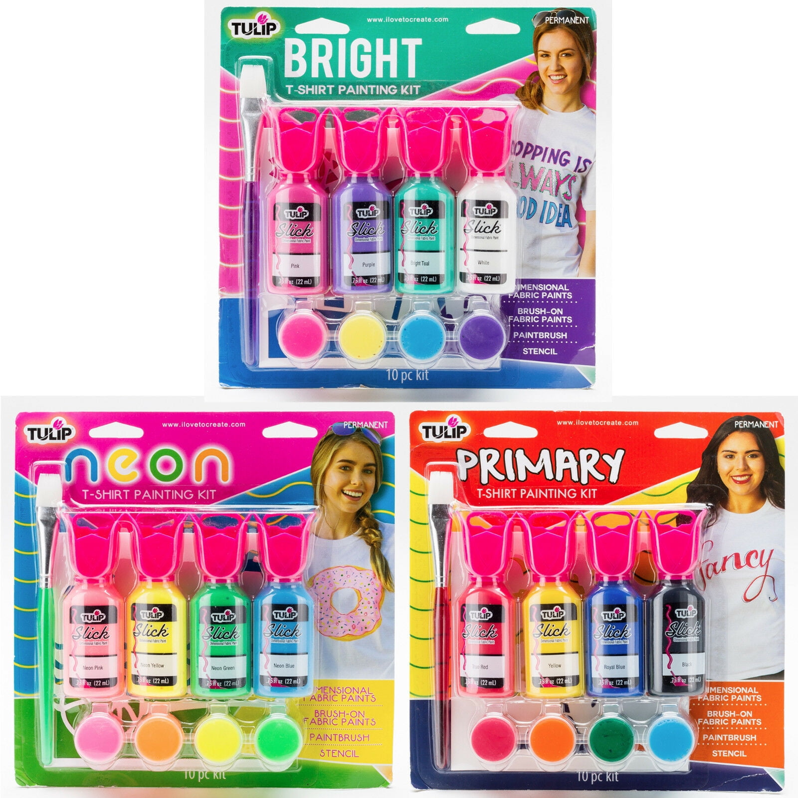 3PK Tulip Permanent TShirt Paint Craft Kit in Primary, Neon, & Bright