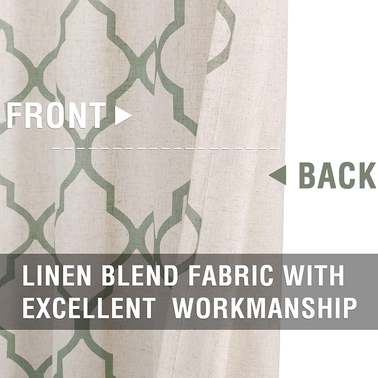 Curtainking Kitchen Curtains Moroccan Tile Print  Cafe Curtains 26x36 inch ShortCurtains for Bathroom 2 Panels Sage on Flax