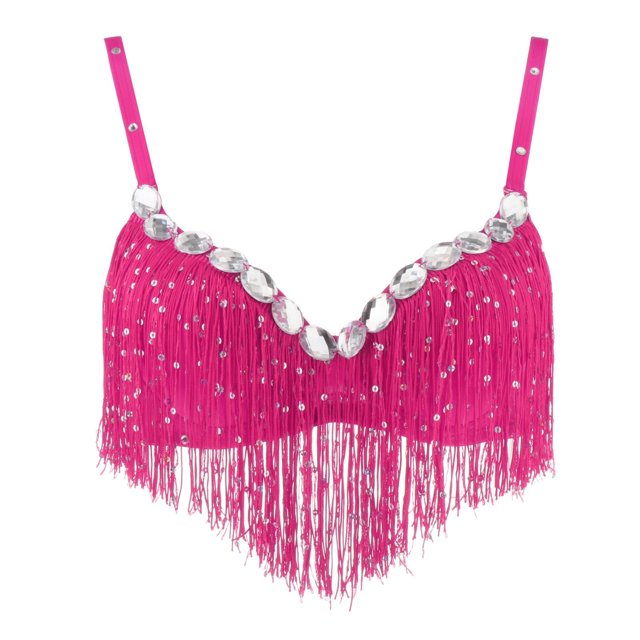 Sujetador Para Danza Del Vientre Con Lentejuelas Brillantes Y Borlas En La Parte Superior Party Club Rose Red Sunnimix Sujetador de danza del vientre para mujer