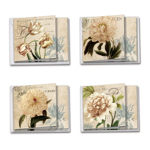 12 Get Well Card Assortment Box Set (4.8 x 6.6 Inch) with Envelopes (4 Designs, 3 Each) Painted Peonies MQ4605GWG-B3x4