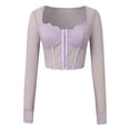 thumbnail image 5 of Corset Top Going Out Outfits for Women Women's Long Sleeve Lace Mesh Crop Top Sexy Corset Slim Fit Square Neck Solid Color Top, 5 of 9