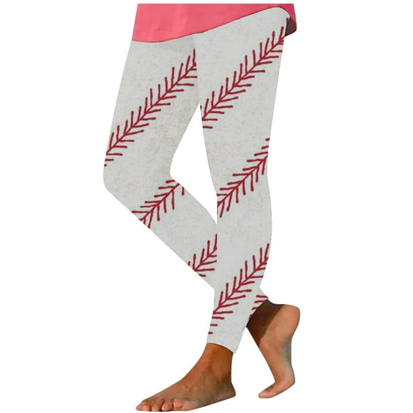 Fvwitlyh Pantoufles Pour Femmes Women'S Casual Baseball Print Leggings Tights Elastic Waist Casual Pants Sweatpants White,XXL