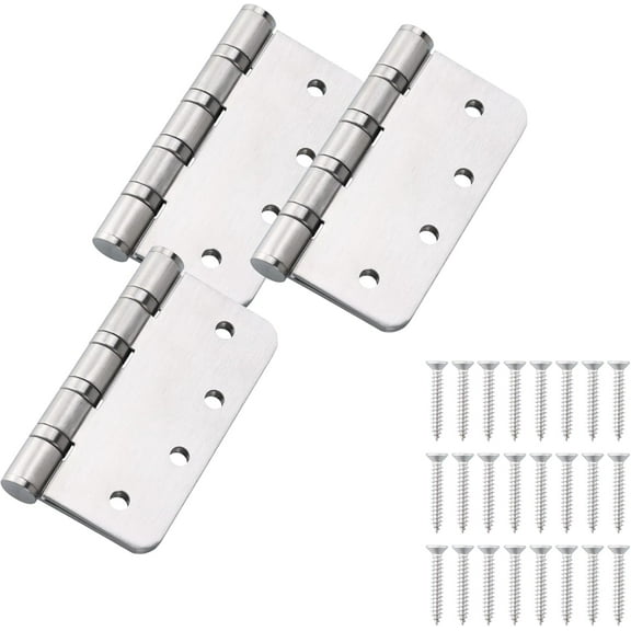 FORTSTRONG Commercial Grade Ball Bearing Door Hinge - Stainless Steel Heavy Duty - Interior and Exterior Doors - Outdoor & Indoor - Reversible - 3 Pack - Silver - 4" (10.16cm)
