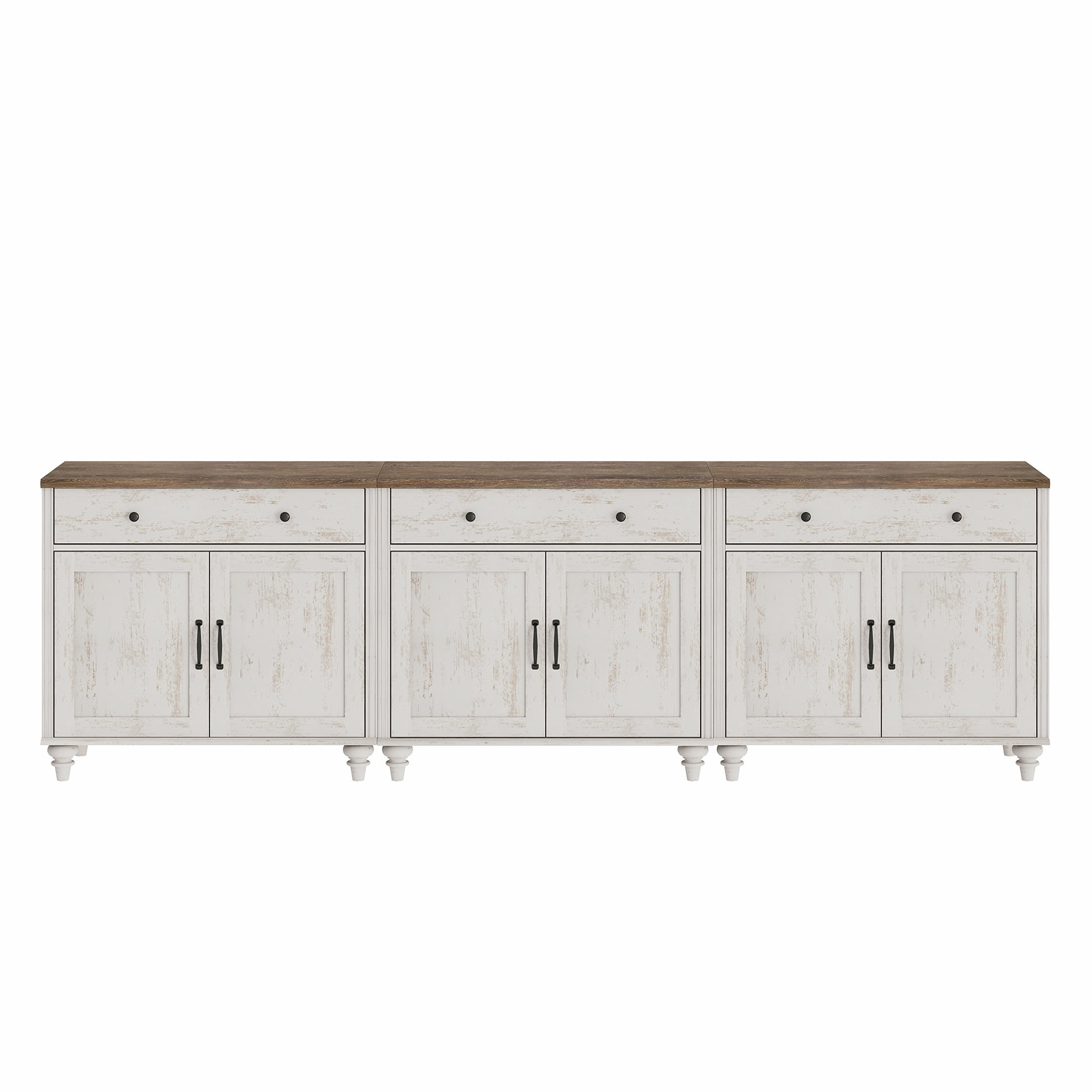 Rustic White Farmhouse TV Stand for 85 inch TV with Drawers & Doors