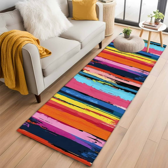 Colorful Striped Kitchen Runner Rug 2x6 Washable Runners for Hallway Non Slip Modern Rainbow Abstract Graffiti Art Large Area Rug Indoor Floor Carpet for Bathroom Laundry Entryway Bedroom Living Room
