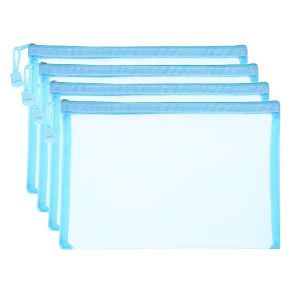 Uxcell Mesh Zipper Bags, A5 Travel Cases Nylon Makeup Pouches, Sky Blue 4 Pack