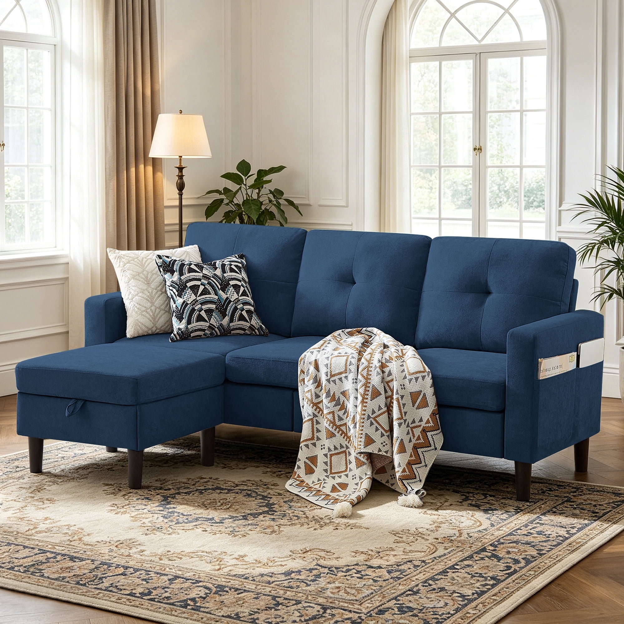 Tornama Convertible Sectional Sofa, Small L Shaped 3-Seat Couch with Reversible Chaise, Modern Linen Sofas Couches for Living Room, Apartment and Small Space