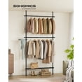 thumbnail image 2 of SONGMICS Floor to Ceiling Clothes Rack, 3-Tier Clothing Rack, Height and Width Adjustable Garment Rack, Wardrobe Organizer with 2 Rods and 1 Shelf, Reaching Rod, Matte Black, 2 of 5