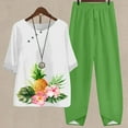 thumbnail image 5 of TNOBHG Women T-shirt Pants Suit 2 Pcs/set Women Top Pants Set Floral Print O Neck Loose Button Decor Half Sleeve Retro Elastic Waist Wide Leg Soft Breathable, 5 of 8
