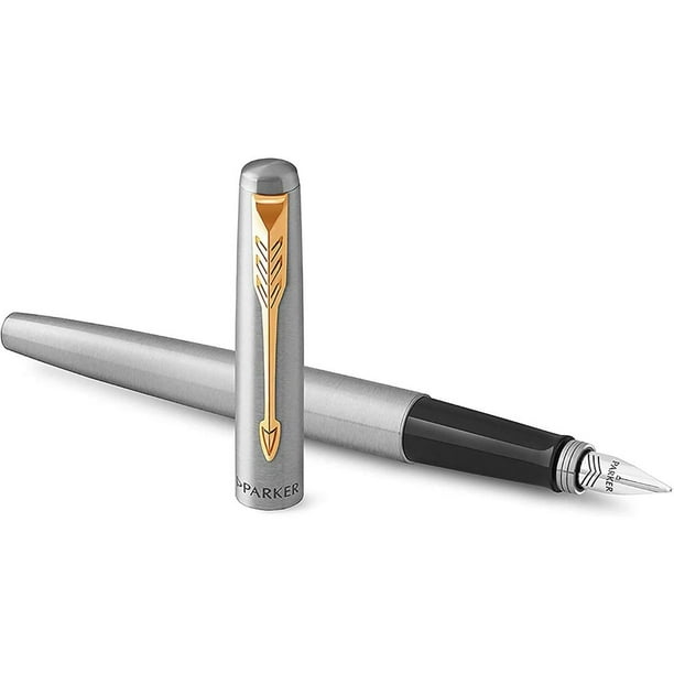 Pluma Estilográfica PARKER Jotter, Eje de Acero Inoxidable con Adornos Dorados, Tinta Azul Parker Unisex