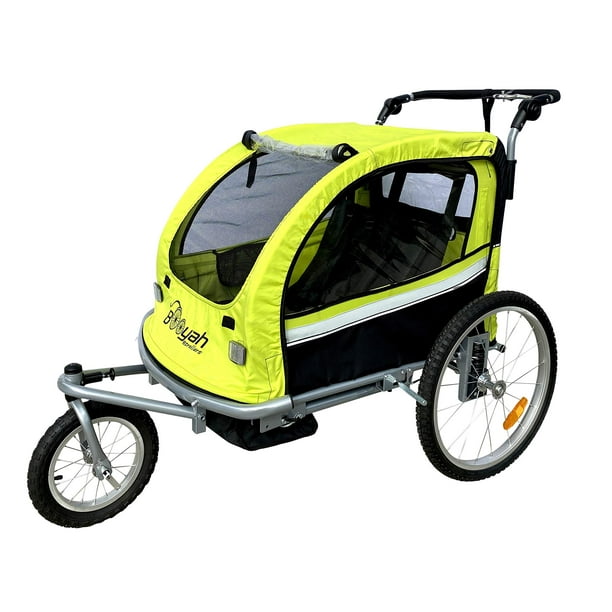 Booyah Strollers Double Child Baby Bike Bicycle Trailer, Jogger, Stroller with Suspension (Green)